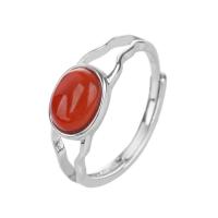 Sterling Silver Finger Ring, 925 Sterling Silver, with Yunnan Red Agate, Oval, for woman & hollow, agate size US Ring [
