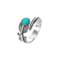 Sterling Silver Finger Ring, 925 Sterling Silver, with turquoise, Feather, Antique finish, vintage & for woman, US Ring [
