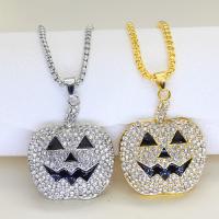 Halloween Necklace, Zinc Alloy, Pumpkin, plated, Unisex & Halloween Jewelry Gift & with rhinestone Approx 17.7-23.6 Inch [