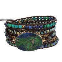 Wrap Bracelets, Phoenix Turquoise, with leather cord & Hematite & Brass & Zinc Alloy, Flat Oval, plated, fashion jewelry & multilayer & Unisex, mixed colors Approx 85 cm [