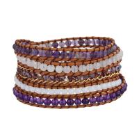 Wrap Bracelets, Amethyst, with Wax Cord & Crystal & Brass & Zinc Alloy, Round, plated, fashion jewelry & multilayer & Unisex, mixed colors Approx 85 cm 