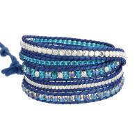 Wrap Bracelets, Crystal, with Seedbead & Wax Cord & Brass & Zinc Alloy, Square, silver color plated, fashion jewelry & multilayer & Unisex, mixed colors Approx 85 cm 