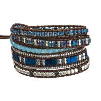 Wrap Bracelets, Hematite, with Wax Cord & Crystal & Brass & Zinc Alloy, Square, silver color plated, fashion jewelry & multilayer & Unisex, mixed colors Approx 85 cm 