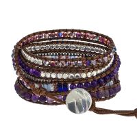 Wrap Bracelets, Amethyst, with Seedbead & Wax Cord & Crystal & Brass & Zinc Alloy, Round, silver color plated, fashion jewelry & multilayer & Unisex, mixed colors Approx 85 cm 