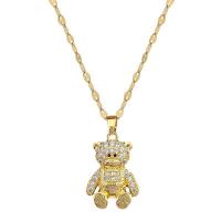 Titanium Steel Jewelry Necklace, with 1.97inch extender chain, Bear, fashion jewelry & for woman & with rhinestone, golden Approx 15.75 Inch [