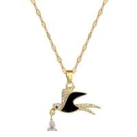 Titanium Steel Jewelry Necklace, with Brass, with 1.97inch extender chain, swallow, fashion jewelry & for woman & with rhinestone, golden Approx 15.75 Inch 
