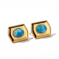 Stainless Steel Stud Earring, 304 Stainless Steel, with Larimar, 18K gold plated, fashion jewelry & for woman, golden [