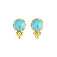 Boucles d'oreilles en acier titane, avec turquoise, Placage ionique sous vide, bijoux de mode & pour femme, doré Vendu par paire[