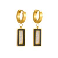 Titanium Steel Earrings, with Shell, Rectangle, fashion jewelry & for woman, golden, 35mm [