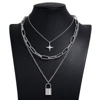 Fashion Multi Layer Necklace, Zinc Alloy, with 6CM extender chain, Lock, plated, three layers & with rhinestone Approx 33 cm 