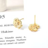 Clou boucle d'oreille en laiton, fleur, Placage de couleur d'or, DIY, 9.7mm, Vendu par paire
