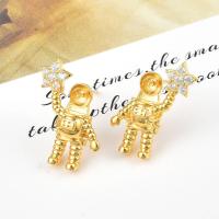 Brass Earring Stud Component, Astronaut, gold color plated & for woman & with rhinestone 