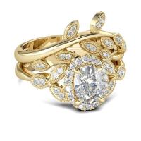 Cubic Zirconia Micro Pave Brass Finger Ring, Leaf, 14K gold plated, micro pave cubic zirconia & for woman, US Ring 
