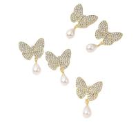 Hair Barrette Finding, Zinc Alloy, with Plastic Pearl, Butterfly, gold color plated, DIY & with rhinestone, 40mm 