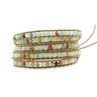 Wrap Bracelets, ​Amazonite​, with Wax Cord & Zinc Alloy, Round, silver color plated, fashion jewelry & multilayer & Unisex, mixed colors Approx 85 cm 