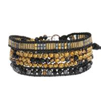 Wrap Bracelets, Hematite, with leather cord & Crystal & Zinc Alloy, Round, plated, fashion jewelry & multilayer & Unisex & faceted, mixed colors Approx 85 cm 