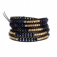 Wrap Bracelets, Lapis Lazuli, with leather cord & Hematite & Zinc Alloy, Round, gold color plated, fashion jewelry & multilayer & Unisex, mixed colors Approx 85 cm 