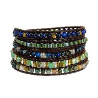 Wrap Bracelets, Natural Stone, with leather cord & Hematite & Crystal & Zinc Alloy, Square, plated, fashion jewelry & multilayer & Unisex, mixed colors Approx 85 cm 