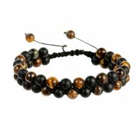 Tiger Eye Stone Bracelets, with Knot Cord & Black Agate, Round, Adjustable & fashion jewelry & Unisex, mixed colors, 6mm Approx 16 cm 