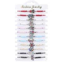 Zinc Alloy Resin Bracelets, with Knot Cord & Paper & Crystal & Rhinestone & Resin Rhinestone, silver color plated, Adjustable & fashion jewelry & Unisex, mixed colors Approx 8-31 cm [