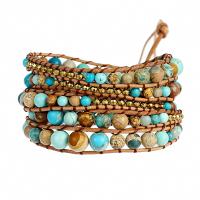Wrap Bracelets, Natural Stone, with leather cord & Hematite & Zinc Alloy, Round, plated, fashion jewelry & multilayer & Unisex, mixed colors Approx 85 cm [