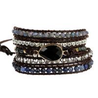Wrap Bracelets, Natural Stone, with leather cord & Hematite & Crystal & Brass & Zinc Alloy, Teardrop, plated, fashion jewelry & multilayer & Unisex, mixed colors Approx 85 cm [
