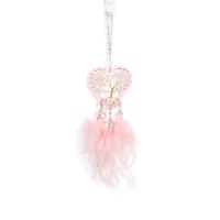 Fashion Dream Catcher, Feather, with Natural Gravel & leather cord & Brass & Iron, Heart, handmade, for home and office, pink, Overall cm,heart- x8cm [