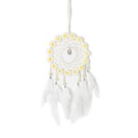 Fashion Dream Catcher, Feather, with Cotton Thread & Cloth & Plastic & Iron, Flower, handmade, for home and office & hollow, white, 400mm [