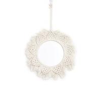 Cotton Thread Wall Hanging Cosmetic Mirror, with Iron & Acrylic, handmade, for home and office & Bohemian style, white, 470mm [