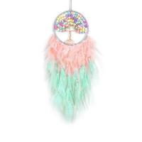 Fashion Dream Catcher, Feather, with leather cord & Plastic & Brass & Iron, Tree, handmade, for home and office, mixed colors, 650mm 