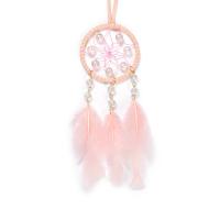 Fashion Dream Catcher, Feather, with leather cord & Crystal & Brass, handmade, for home and office, pink, 520mm [