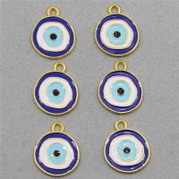 Мода Зло глаз кулон, Нержавеющая сталь 304, Круглая, плакирован золотом, DIY & эмаль, голубой продается PC