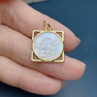 Brass Shell Pendants, with White Shell,  Square, gold color plated, DIY, white, 17mm 