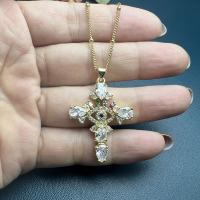 Cubic Zircon Micro Pave Brass Necklace, Cross, gold color plated, micro pave cubic zirconia & for woman Approx 45 cm 