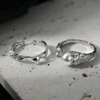 Zircon pavent l'anneau en laiton de doigt, avec zircon cubique & perle de plastique, Placage, bijoux de mode & styles différents pour le choix & pour femme, protéger l'environnement, sans nickel, plomb et cadmium, Vendu par PC[