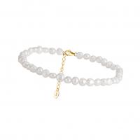 Fashion Jewelry Anklet, 925 Sterling Silver, with Freshwater Pearl, with 5CM extender chain, plated, for woman, golden Approx 23 cm 