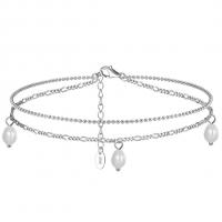 Fashion Jewelry Anklet, argent sterling 925, avec perle d'eau douce cultivée, avec 5CM chaînes de rallonge, Placage, pour femme, couleur platine Environ 22 cm, Vendu par PC