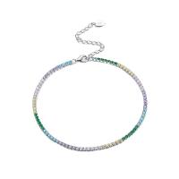 Fashion Jewelry Anklet, 925 Sterling Silver, with 5CM extender chain, plated, micro pave cubic zirconia & for woman, platinum color Approx 21 cm 