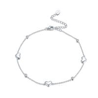 Fashion Jewelry Anklet, 925 Sterling Silver, with 4CM extender chain, Heart, plated, micro pave cubic zirconia & for woman Approx 21.5 cm 