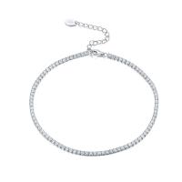 Fashion Jewelry Anklet, 925 Sterling Silver, with 4CM extender chain, plated, micro pave cubic zirconia & for woman, platinum color Approx 21 cm 