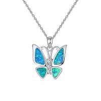 Cubic Zirconia Micro Pave Sterling Silver Necklace, 925 Sterling Silver, with Opal, with 5CM extender chain, Butterfly, plated, micro pave cubic zirconia & for woman Approx 44 cm [