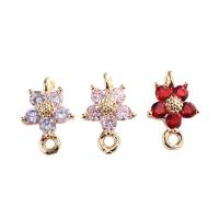 Cubic Zirconia Brass Connector, Flower, gold color plated, random style & DIY & micro pave cubic zirconia, mixed colors, 8mm 