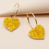 Resin Zinc Alloy Earring, with Resin, Heart, gold color plated, fashion jewelry & for woman 50mm 