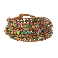 Impression Jasper Bracelet, with Wax Cord & 304 Stainless Steel, Round, fashion jewelry & multilayer & Unisex, mixed colors Approx 51 cm [