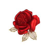 Cubic Zirconia Brooch, Brass, Rose, 14K gold-filled, stoving varnish & micro pave cubic zirconia & for woman, red 