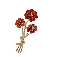 Cubic Zirconia Brooch, Brass, Plum Blossom, real gold plated, micro pave cubic zirconia & for woman & enamel [