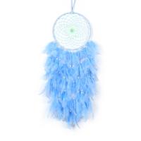 Fashion Dream Catcher, Feather, with leather cord & Plastic & Iron, handmade, for home and office blue, 600mm 