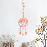 Fashion Dream Catcher, Quartz, with leather cord & Brass & Iron, Tree, handmade, for home and office, pink, 350mm 