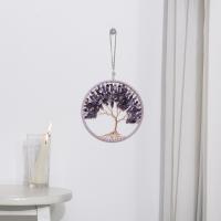 Hanging Ornaments, Natural Gravel, with leather cord & Brass & Iron, Tree, handmade, for home and office 290mm [