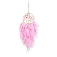 Fashion Dream Catcher, Feather, with leather cord & Rose Quartz & Iron, Tree, handmade, for home and office pink, 600mm 